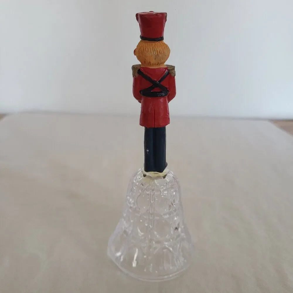 Vintage Nutcracker Soldier Pattern Glass Hand Bell Collectible Home Decor Accent